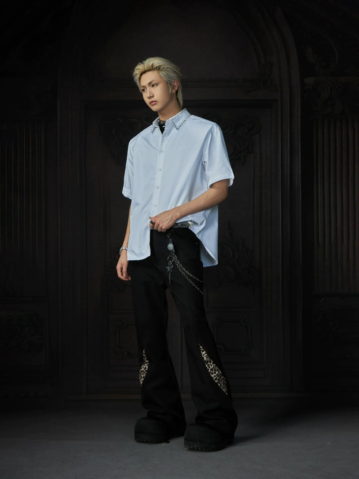 Flared Pants with Leopard Print Panels