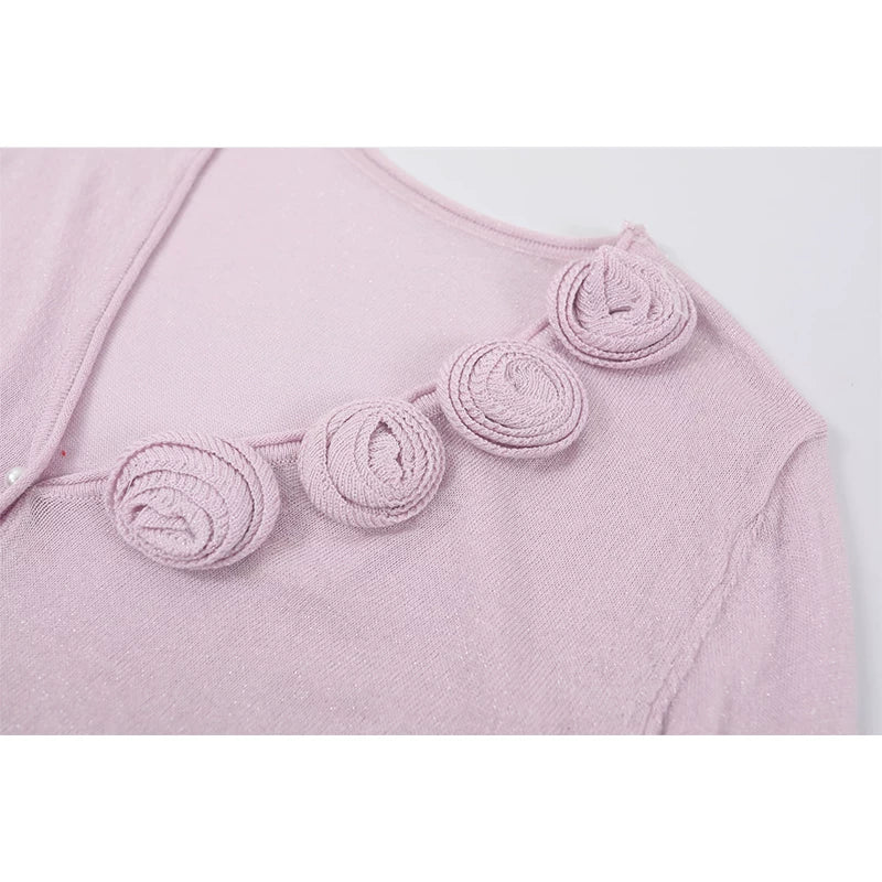 3D Rose V-Neck Knit Cardigan