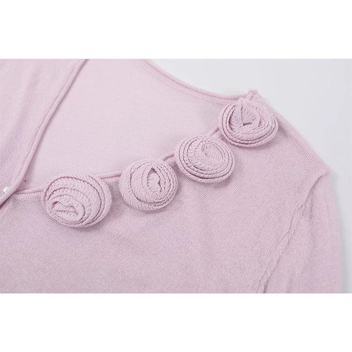 3D Rose V-Neck Knit Cardigan