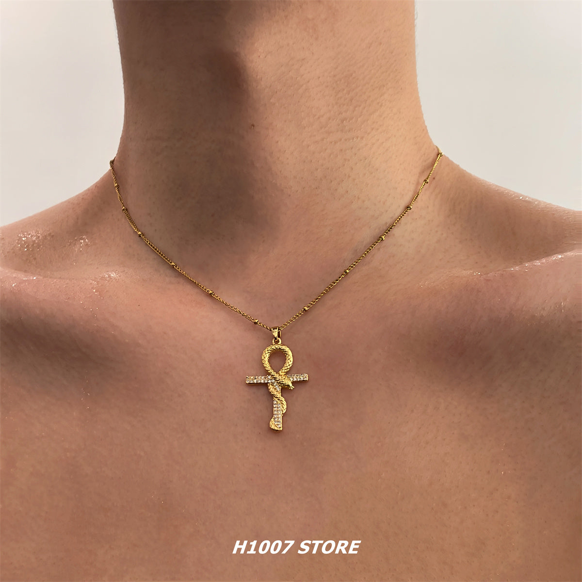 Snake Cross Pendant Necklace