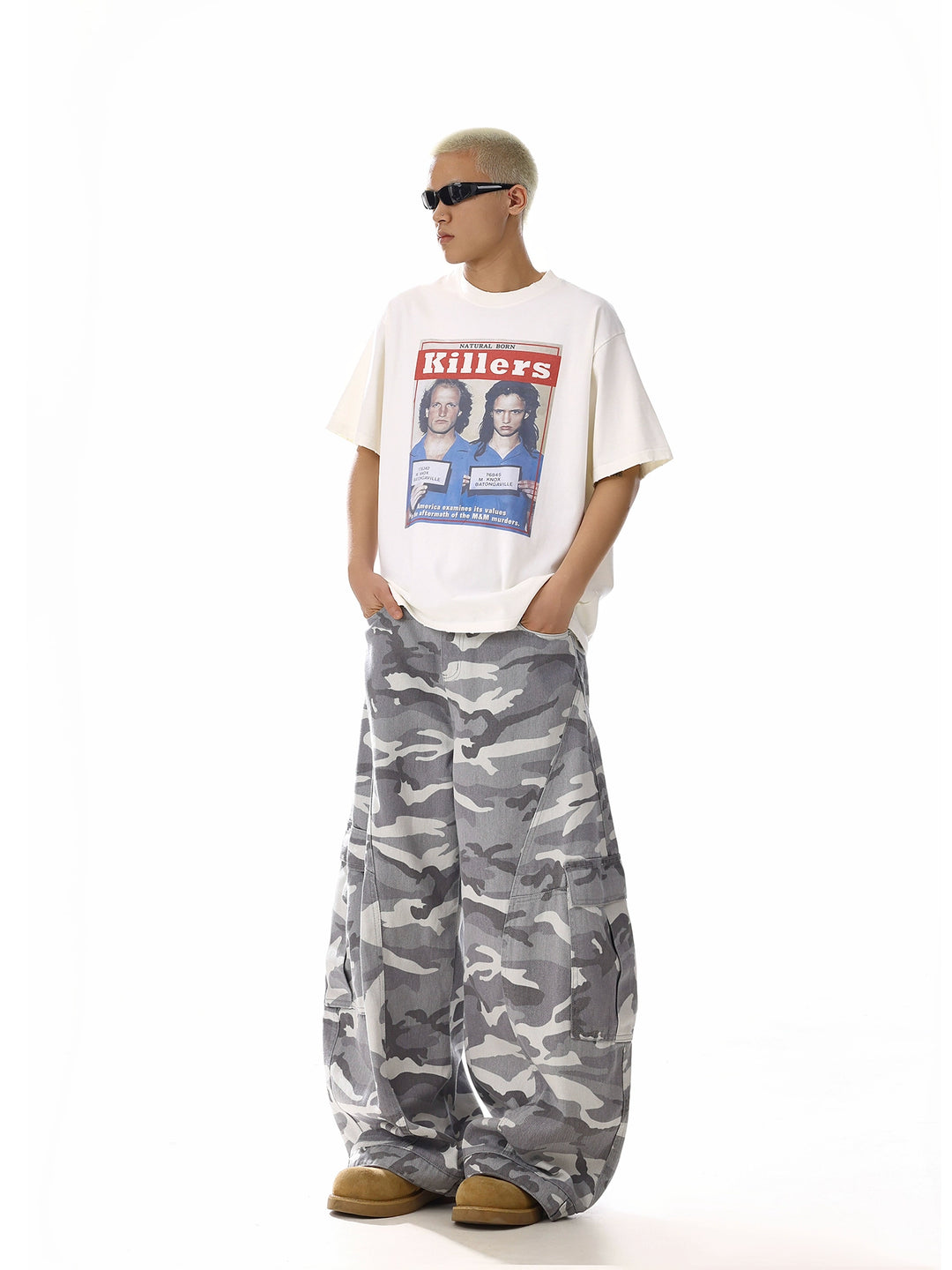 Pantalons cargo larges en camouflage 