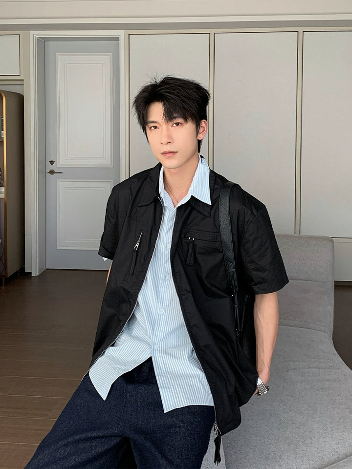 짧은 소매 면 캐주얼 루즈 셔츠 