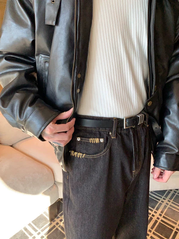 بنطلون جينز بقصة مستقيمة فضفاضة 