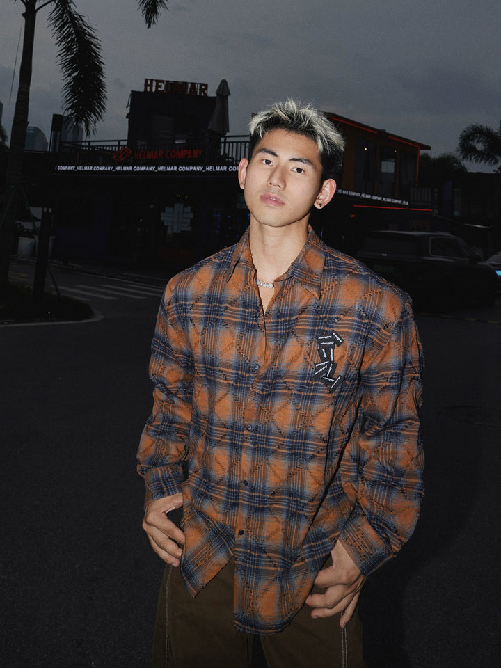 Plaid Distressed Long Sleeve Button-Up Shirt