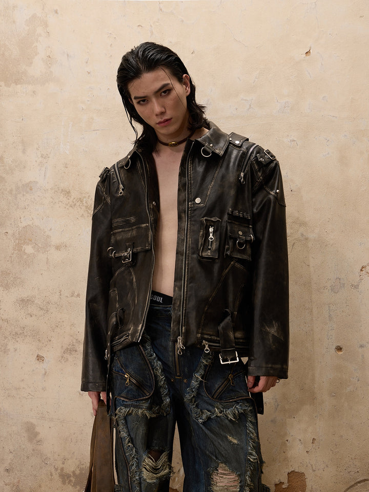 Retro Punk Metallische Lederjacke 