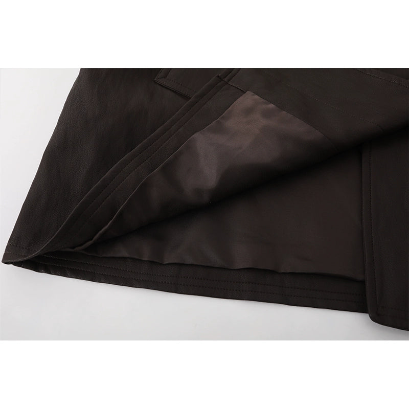Leather Patchwork Mid-Length Coat