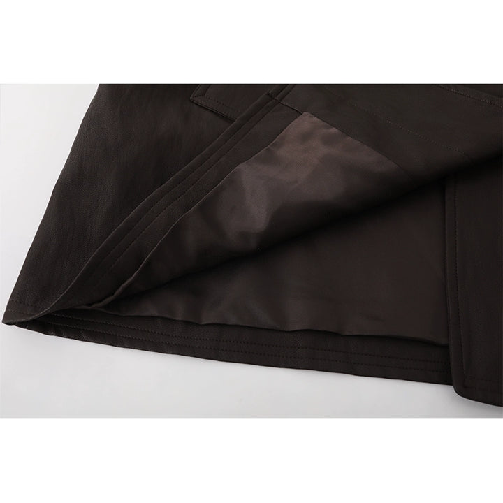 Leather Patchwork Mid-Length Coat