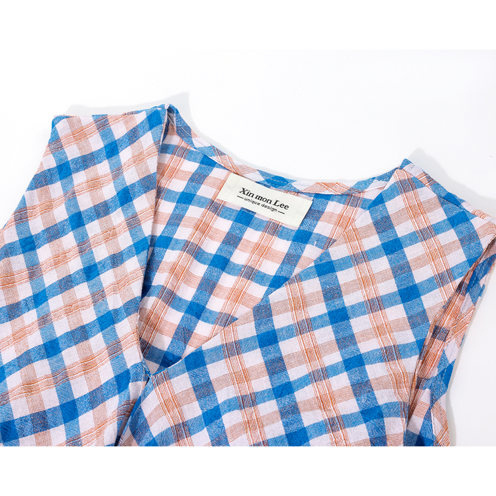 Plaid Sleeveless Tie Waist Vest