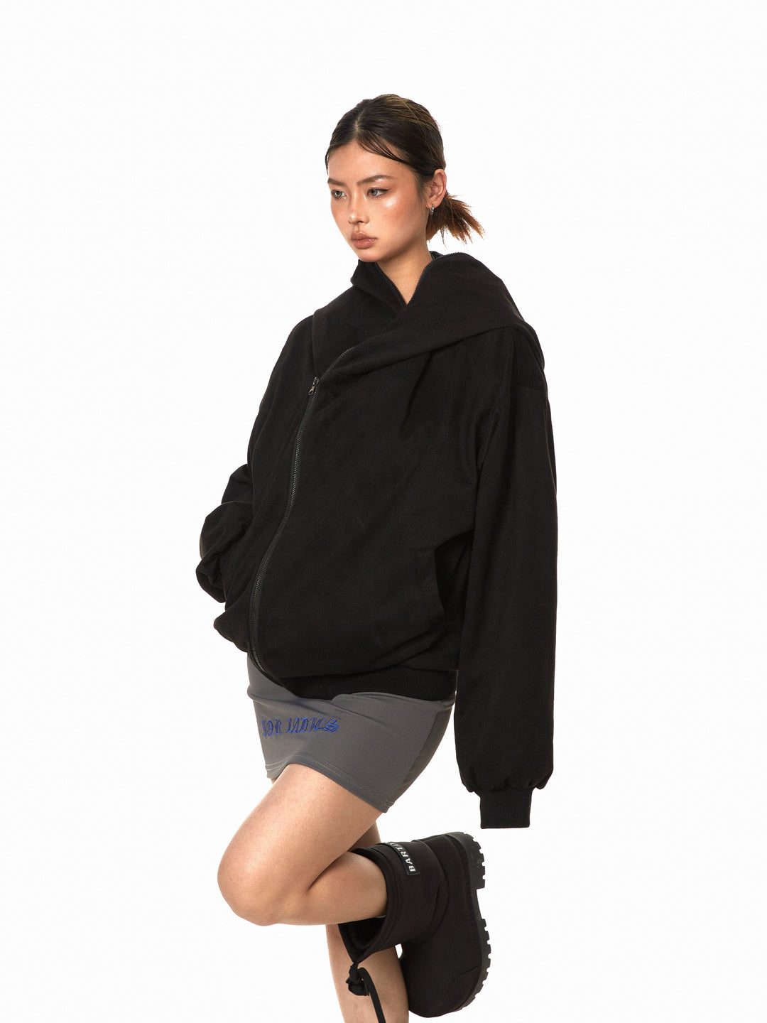 Hooded Asymmetrical Zipper Layered Jacket