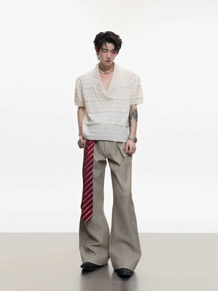 Loose V-neck Knitted Short-sleeved T-shirt