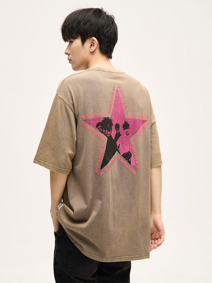 レトログラフィックショートスリーブストリートウェアTシャツ 