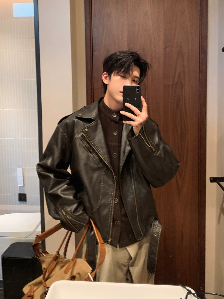 Motorcykel Lapel PU Läderjacka 