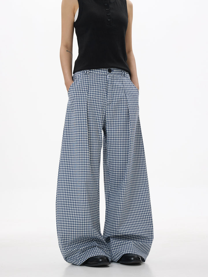Plaid Wide-Leg Casual Pants