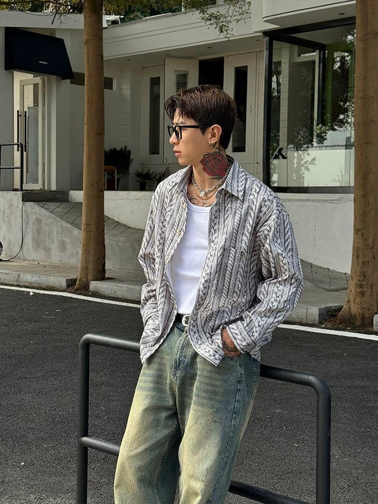 Jacquard Pattern Long Sleeve Casual Shirt