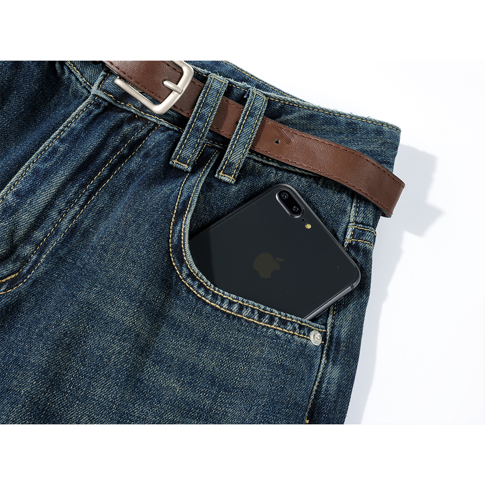 Straight Wide-Leg Distressed Jeans