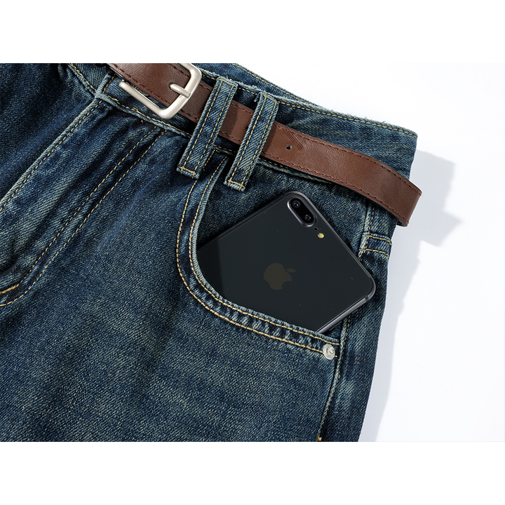 Straight Wide-Leg Distressed Jeans