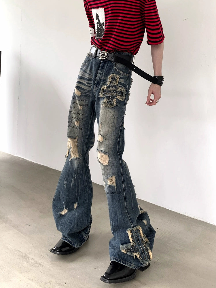 Distressed Ripped Flared Pants