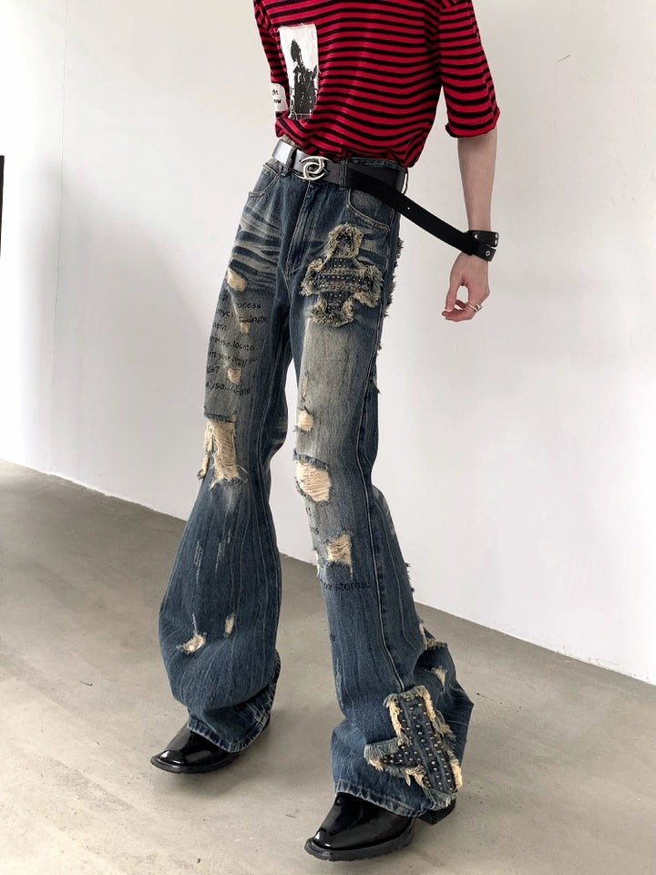 Distressed Ripped Flared Pants