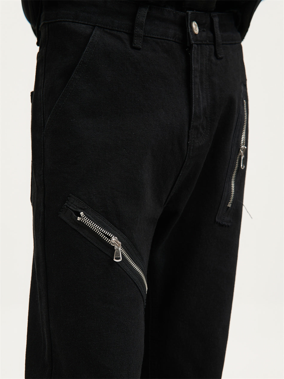 Pantalons en jean évasés à multi-zipper 