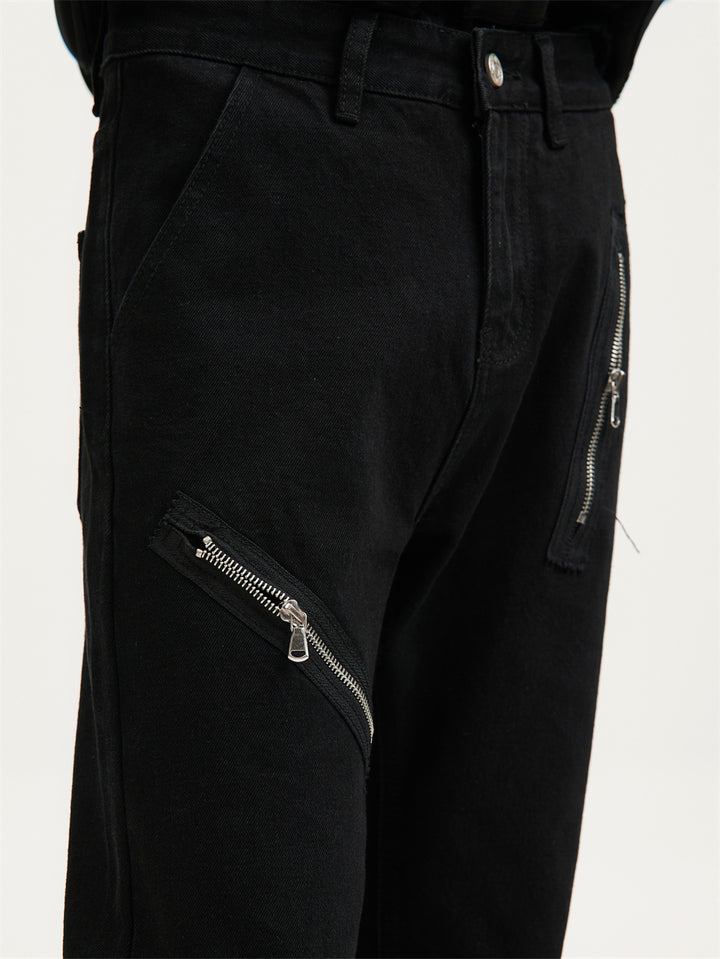 Pantalons en jean évasés à multi-zipper 