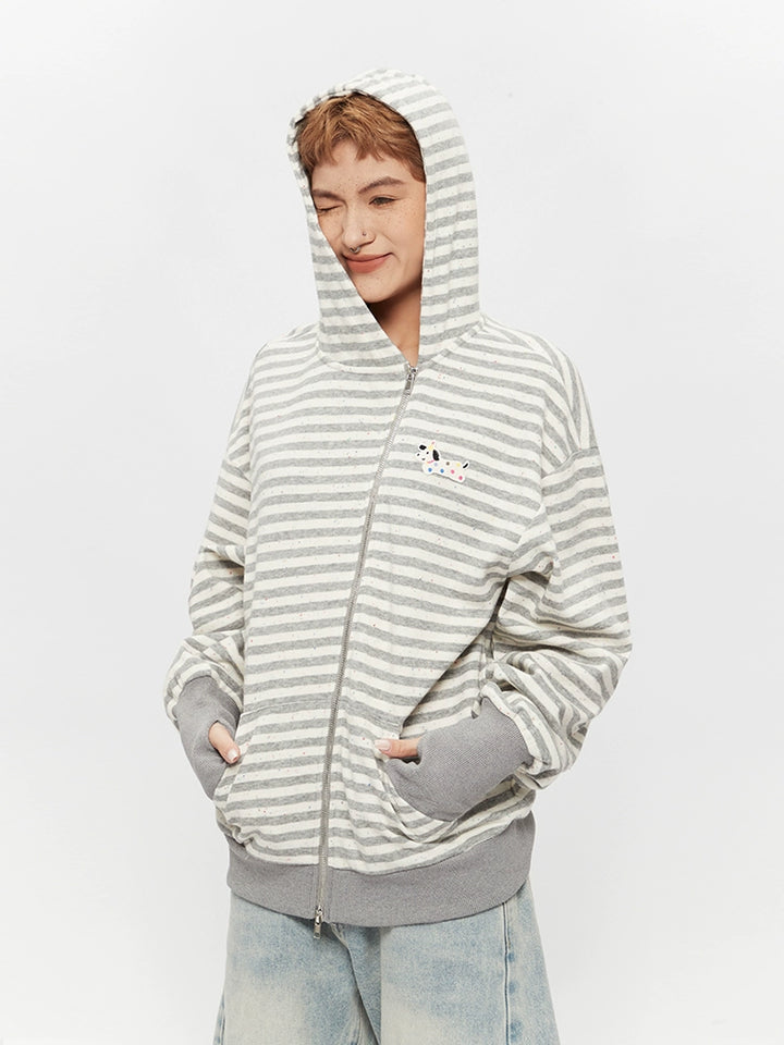 Striped Zip Up Hooded Cardigan