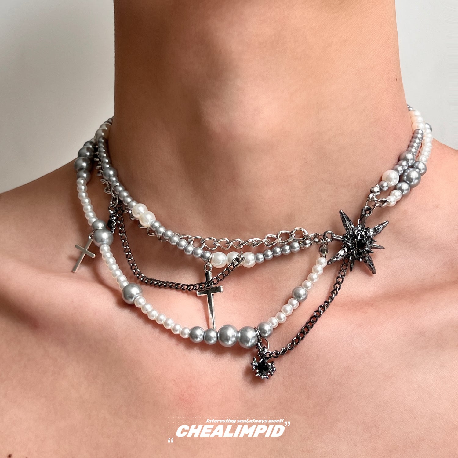 Punk Multi-Layered Pearl Clavicle Necklace