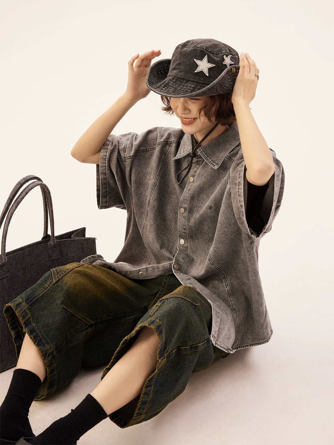 Washed Denim Short Sleeve Button Shirt