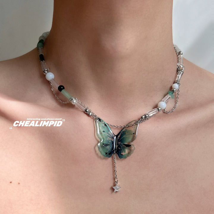 Schmetterling Quaste Doppelketten-Halskette 