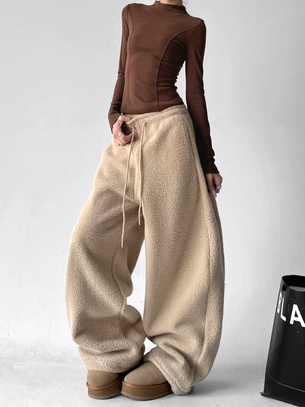 Yüksek Bel Polar Geniş Paça Eşofman Altı 