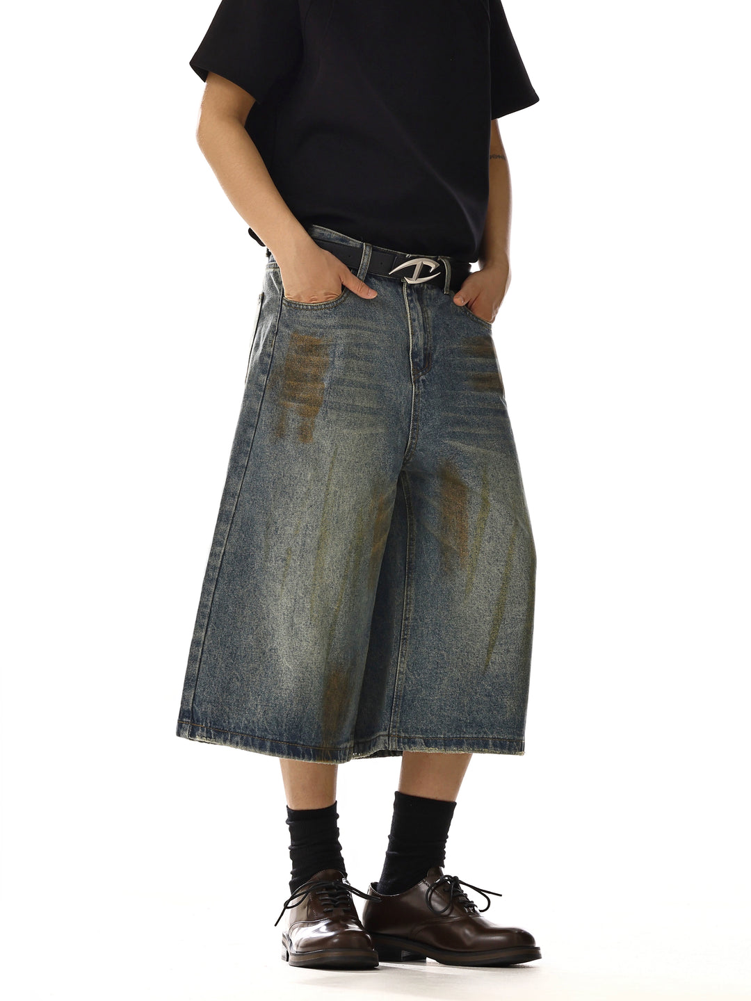 Brede Pijpen Denim Middellange Broek 