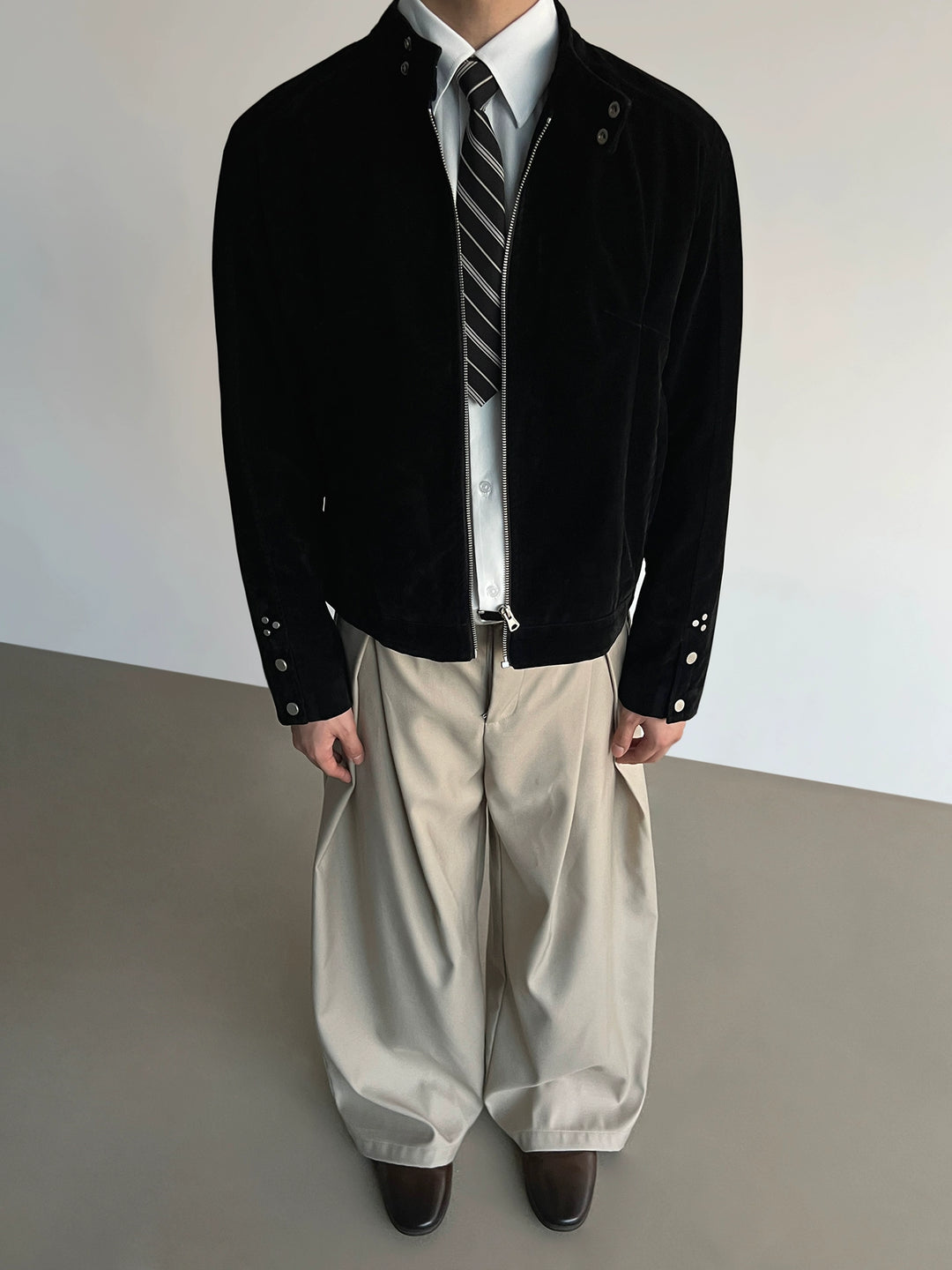 Suede Stand Collar Short Jacket