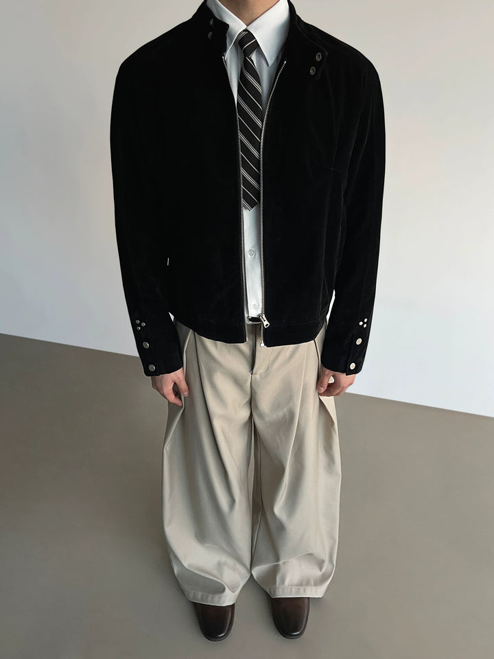 Suede Stand Collar Short Jacket