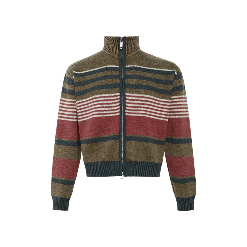 Distressed Knit Zip Turtleneck Sweater