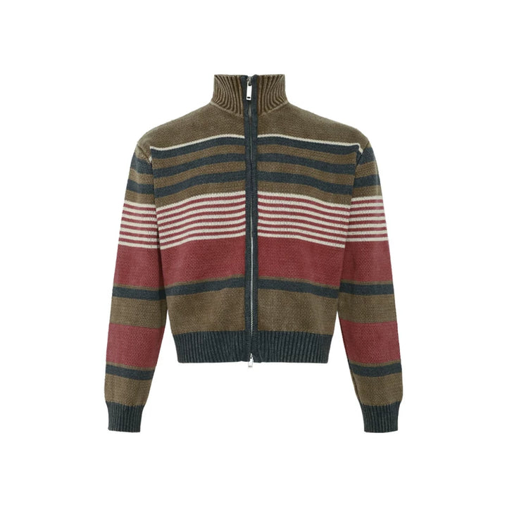 Distressed Knit Zip Turtleneck Sweater