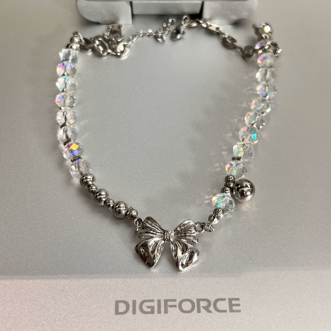 Bow Pendant Beaded Clavicle Necklace