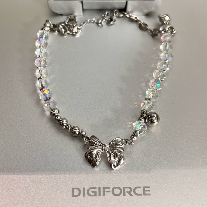 Bow Pendant Beaded Clavicle Necklace