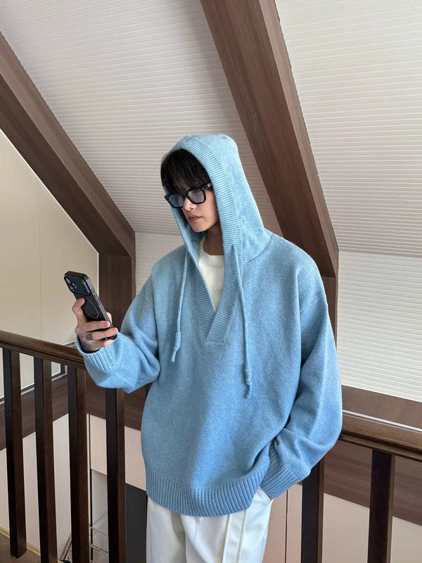 Wool Knit Hooded Pullover Sweater