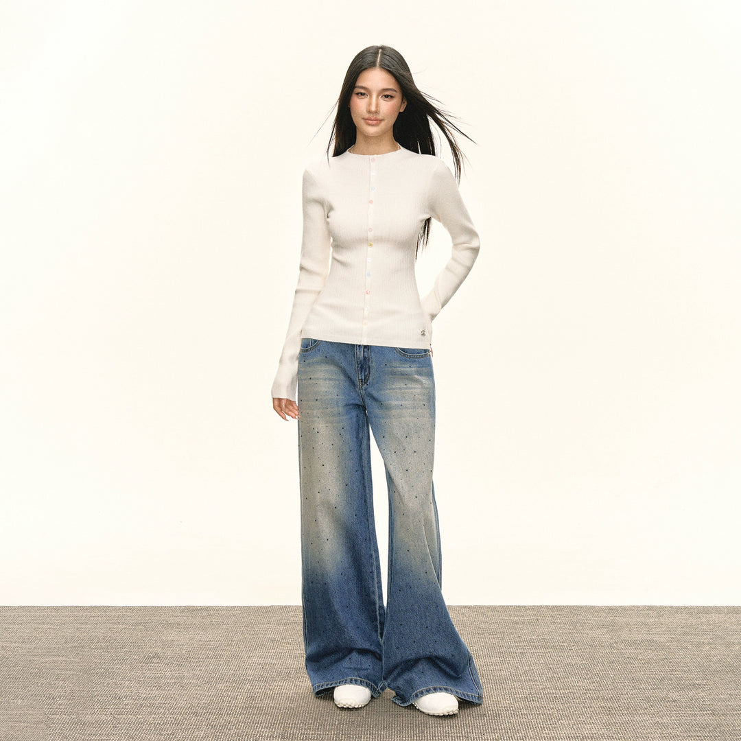 Slim Fit Ribbed Button Sweater