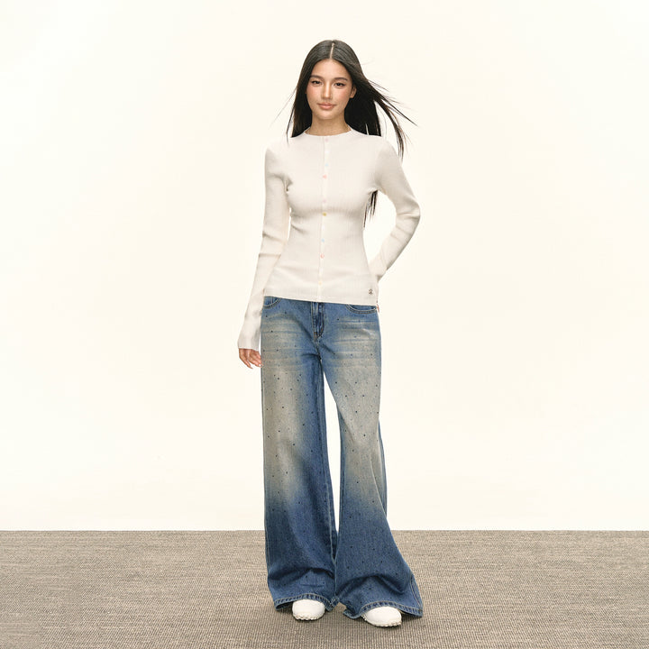 Slim Fit Ribbed Button Sweater