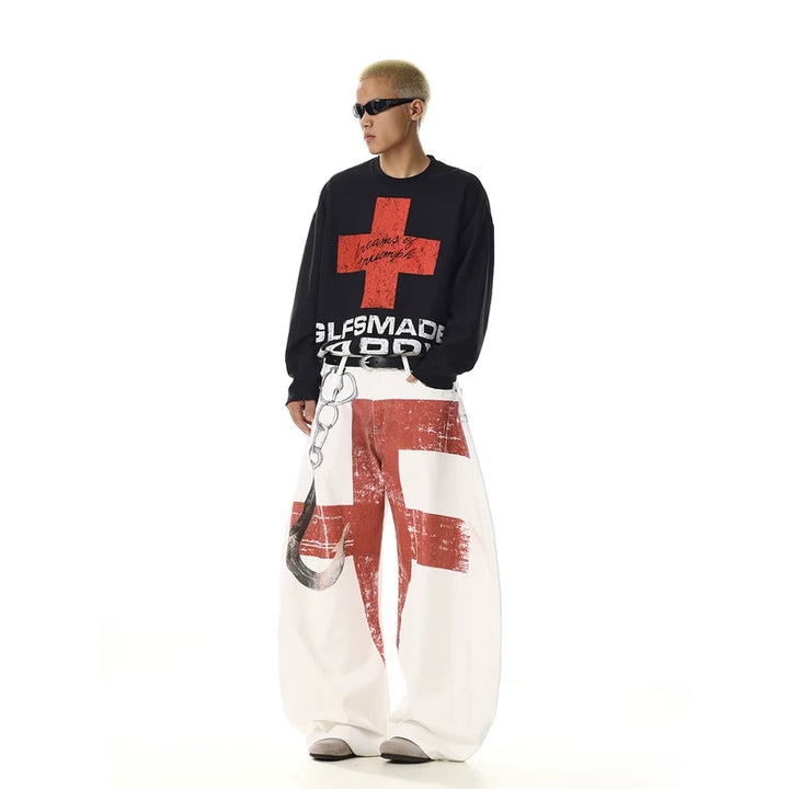 Pantalons larges déstructurés à imprimé déchiré 