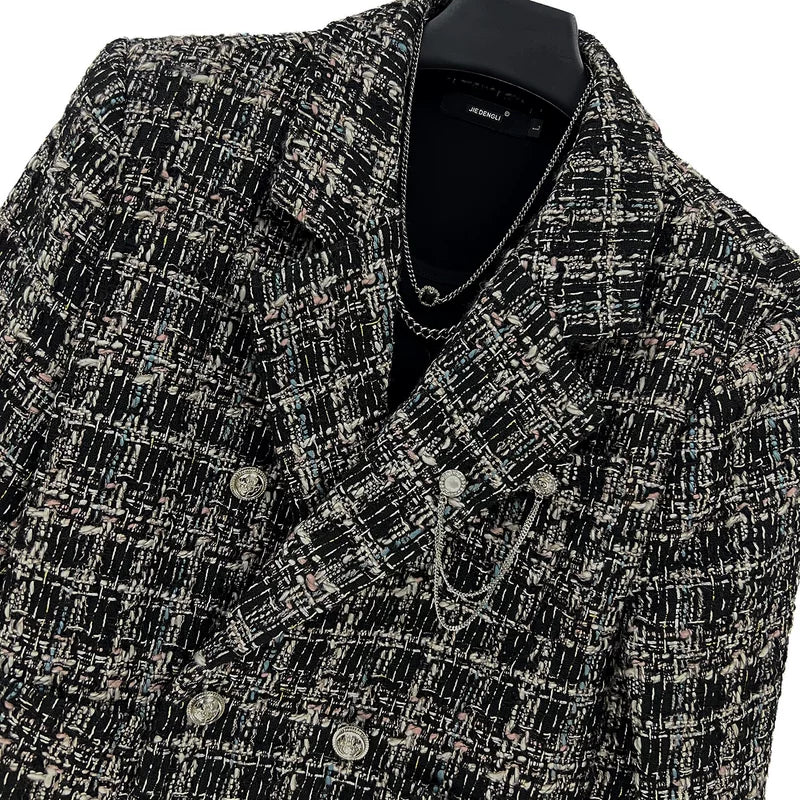 Double-Breasted Tweed Knit Jacket