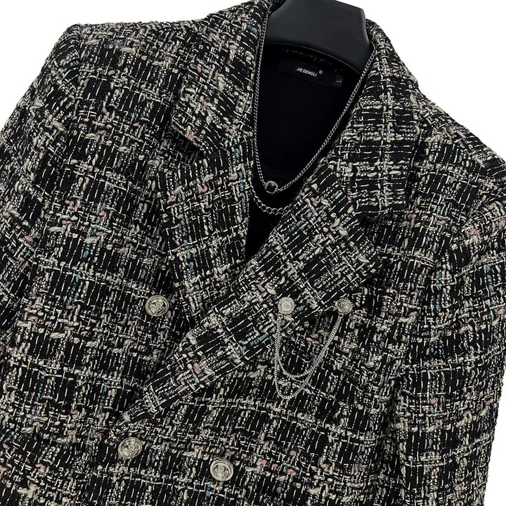 Double-Breasted Tweed Knit Jacket