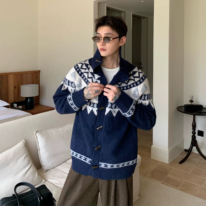Fair Isle Wol Hoge-Hals Toggle Cardigan 