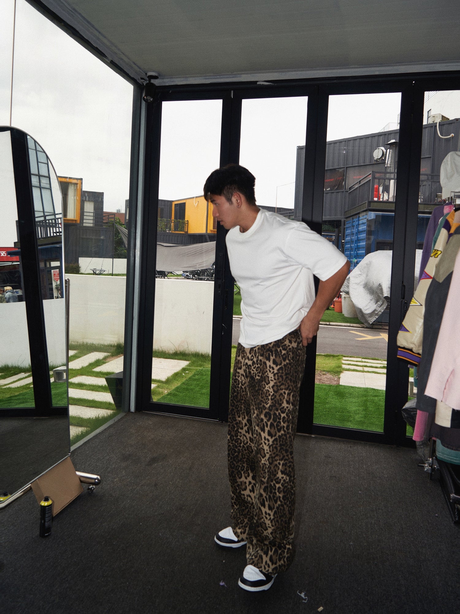 Leopardenmuster Weite Jeanshose mit weitem Bein 