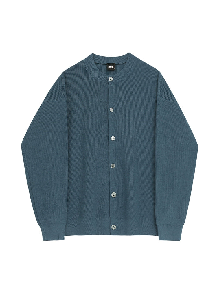 Button-front Crewneck Knitted Cardigan