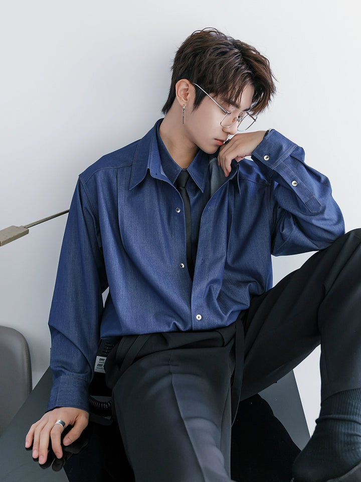 Denim Long-Sleeve Two-Piece Shirt