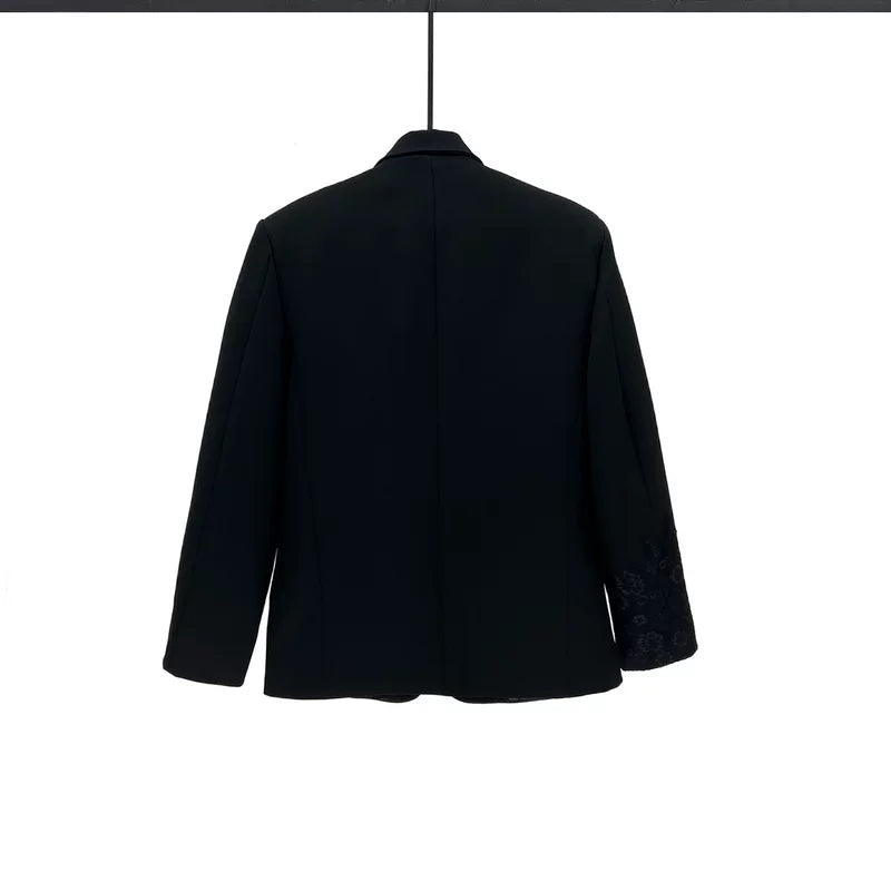 3D Güller ile Çift Yaka Takım Elbise Ceketi 