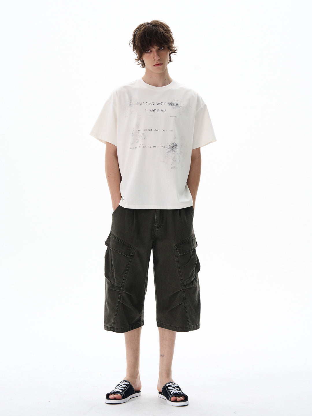 Pantalones cargo recortados con pliegues retro 