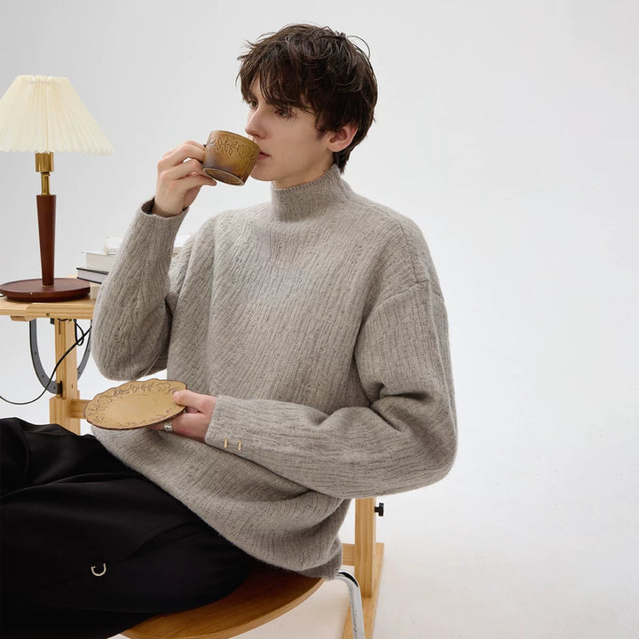 Velvet Textured Turtleneck Knit Sweater