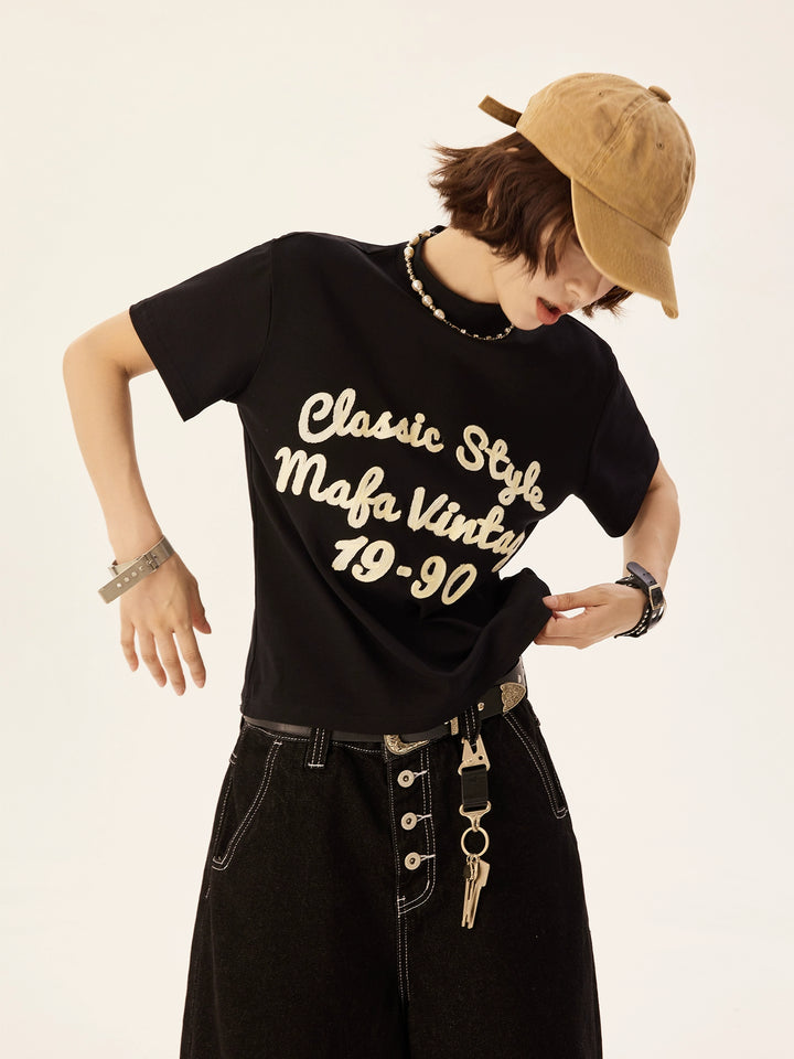 T-shirt décontracté à manches courtes avec broderie de lettres 
